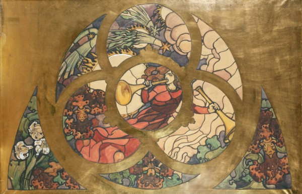 Angel of the Last Judgment, stained glass window carton for the Grauer family burial chapel in