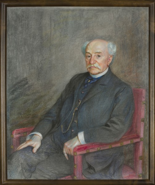 Portrait of Mathias Bersohn, painted by Mathias Bersohn 1824–1908. Pastel on paper, 1909. Depicts a