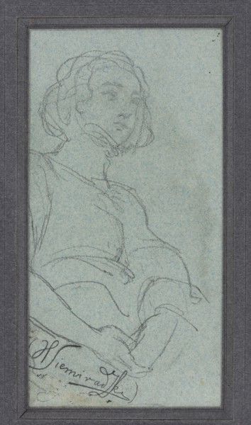 Sketch of a female figure by Henryk Siemiradzki 1843–1902. Pen and ink drawing, before 1902; female