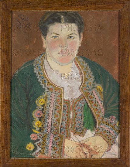 Portrait of his wife in a serdak, Wyspianski, Stanislaw 1869–1907 painter, female portraits,