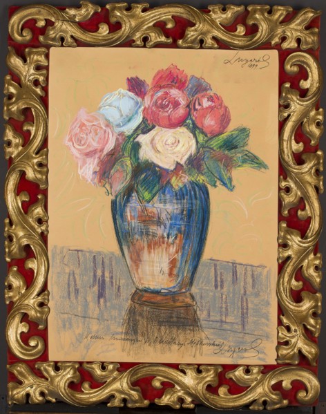 Roses in a Sapphire Vase, attributed to unknown artist Leon Wyczólkowski forgery; pastel; still