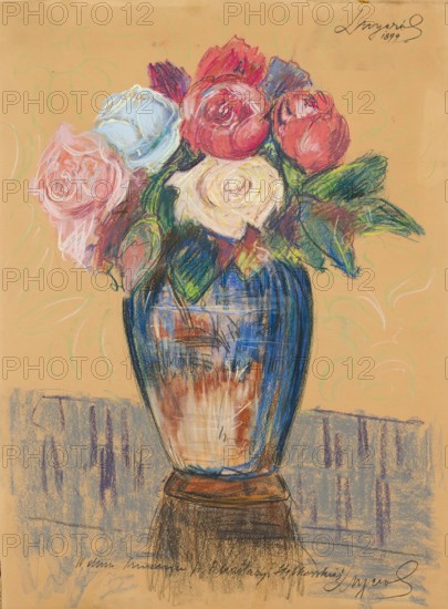 Roses in a Sapphire Vase, unknown author Leon Wyczólkowski forgery, flowers, dedications,