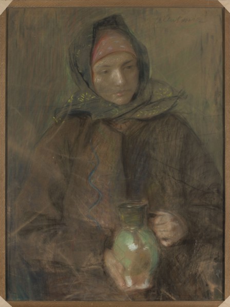 Hutsul woman with a jug, Teodor Axentowicz 1859–1938, painter; Young Poland; Polish; Hutsul; pastel