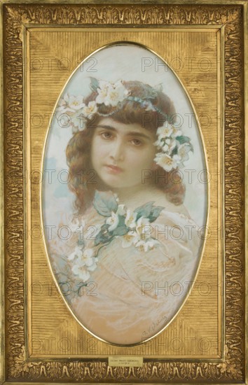 Portrait of Wanda Debowska in a jasmine wreath, Kedzierski, Apoloniusz 1861-1939 painter, Debowska,