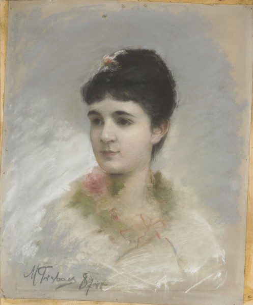 Portrait of a Young Woman Female Bust, Trumpeter, Maurycy 1861–1941 painter, 1887, pastel, 56.6 ×