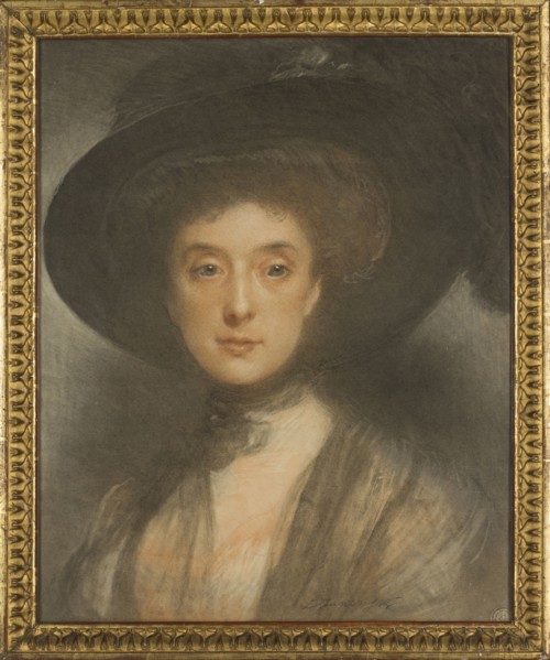 Portrait of a Woman in a Black Hat; Ludomir Janowski 1862–1939, painter; female portrait, ca. 1910;