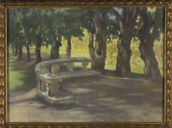 Oak alley in the park at Villa Borghese in Rome, Kazimierz Stabrowski 1869–1929, pastel, 1924;