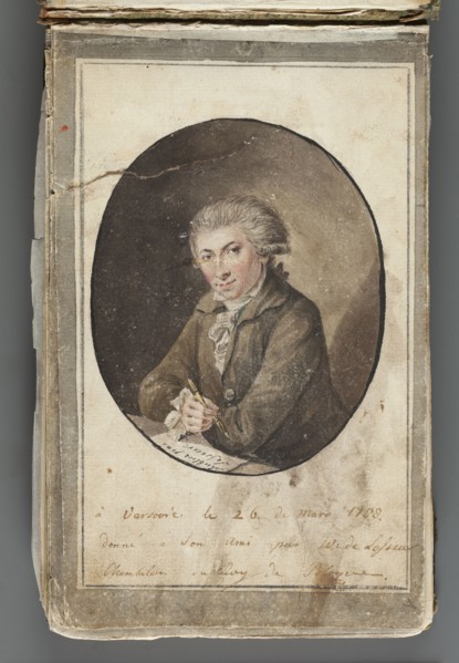 Self-portrait with dedication, Lesseur, Wincenty de 1745–1813 role: draughtsman / personal entries,