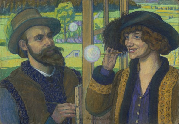 Soap Bubbles, Jan Rembowski 1879–1923. Pastel, 1918. Double portrait / genre scene depicting a