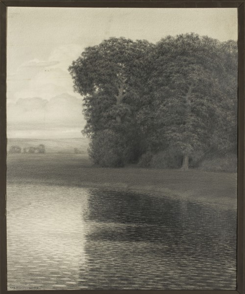 Landscape with trees by the water, Noskowski, Tadeusz 1876–1932, painter; 1913; drawing; height 75