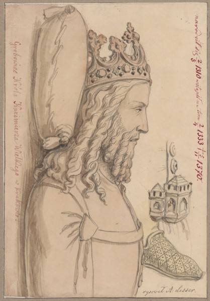 Fragment of a figure of King Casimir the Great from his tombstone in Wawel Cathedral in Kraków,