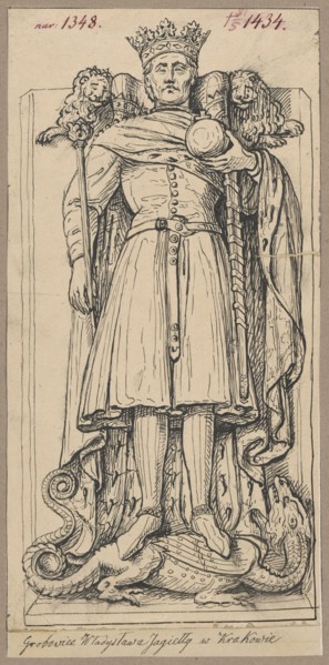 Figure of King Wladyslaw Jagiello from his tombstone in Wawel Cathedral in Kraków; Gothic tomb
