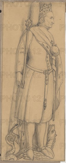 Figure of King Wladyslaw Jagiello from his tombstone in Wawel Cathedral in Kraków; drawing by