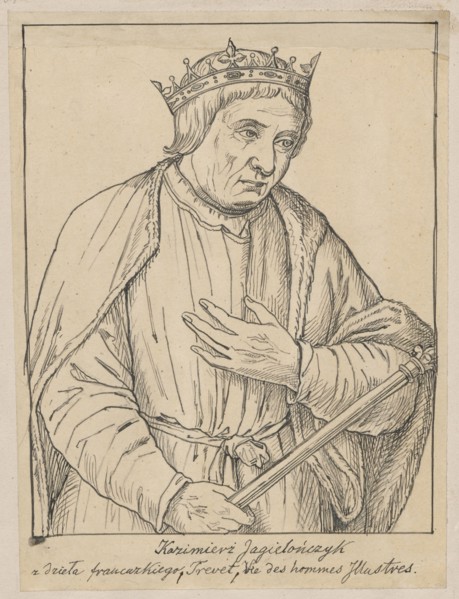 King Casimir Jagiellon, portrait after a French engraving; draughtsman: Alexander Lesser 1814–1884.