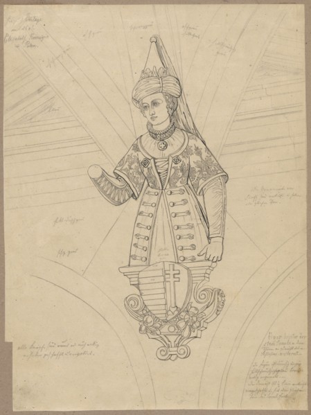 Queen Elizabeth of Rakuszanka, figure on a console after a sculpture in the corridor at Stuttgart