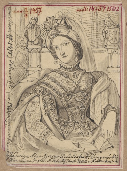 Portrait of Princess Jadwiga Jagiellon with a bird in her hand, after an engraving by Fellner from