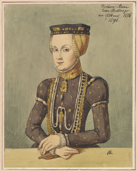 Half-length portrait of Queen Anna Jagiellon from around 1550, after a painting from the workshop