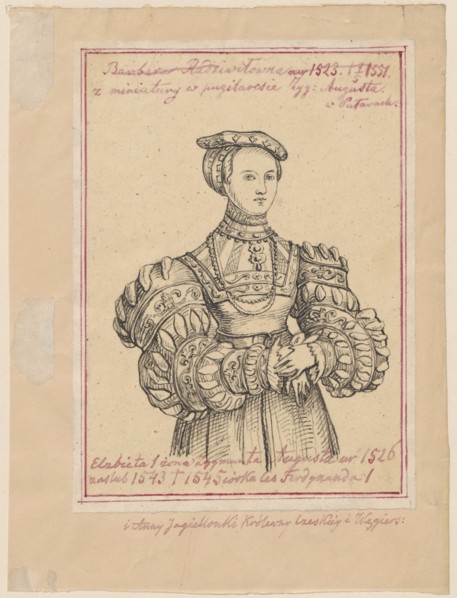 Oval portrait of Queen Elizabeth of Habsburg, after a miniature in the portfolio of Sigismund II