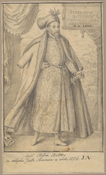 Portrait of King Stefan Batory in noble attire, after an engraving by Jost Amman from 1576;