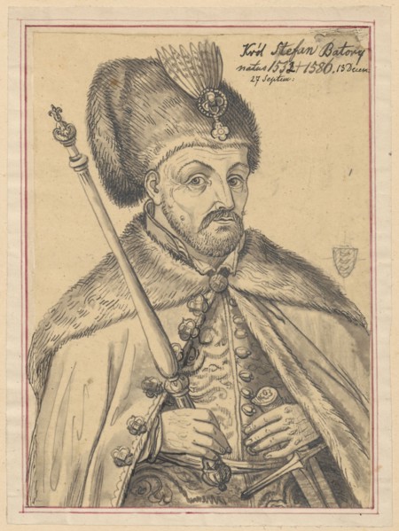 Portrait of King Stefan Batory with a scepter in his hand; draughtsman: Aleksander Lesser