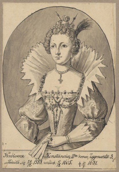 Oval portrait of Queen Constance of Habsburg, after an engraving, Lesser, Alexander 1814-1884