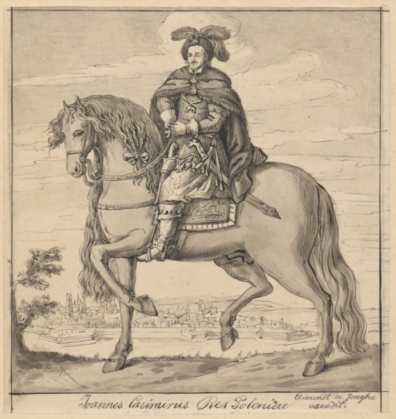 Portrait of John Casimir in armor and on horseback after an engraving by Clement de Jonghe; drawing