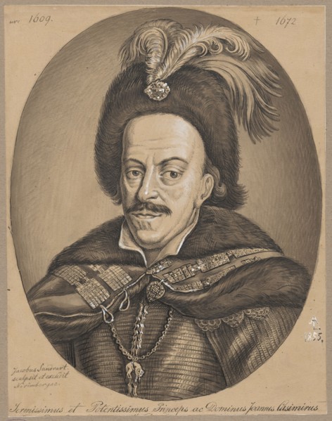 Oval portrait of John Casimir after an engraving by Jacobus Sandrart; drawing on tracing paper