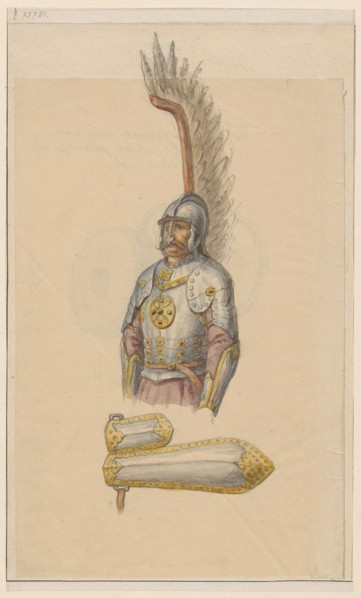 17th-century hussar armor; verso: copper war cauldrons covered with leather; hussars, militaria,