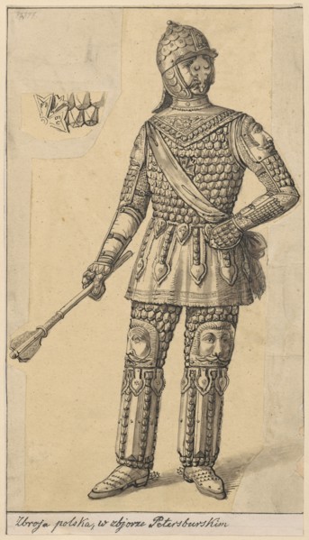 Hussar karacena armor; drawing on tracing paper glued at upper edge to cardboard; drawing on paper