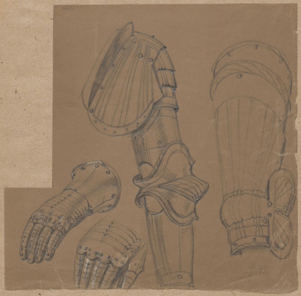 Fragments of armor from the 1st half of the 16th century; drawing by Aleksander Lesser 1814–1884;,