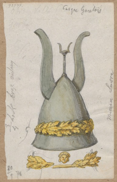 Galician helmet; verso: sketch of a male figure; draughtsman Aleksander Lesser 1814–1884;, noted;