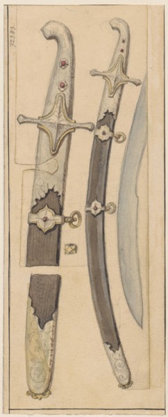 Polish karabela karabelas from the 17th century; drawing by Aleksander Lesser 1814–1884; medium: