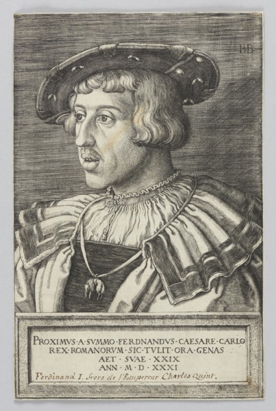 Portrait of Emperor Ferdinand I, Beham, Barthel 1502–1540 graphic artist, portraits of rulers,