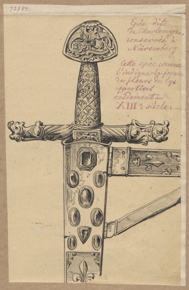 Sword hilt from the 13th century, drawing on tracing paper glued over the entire surface to