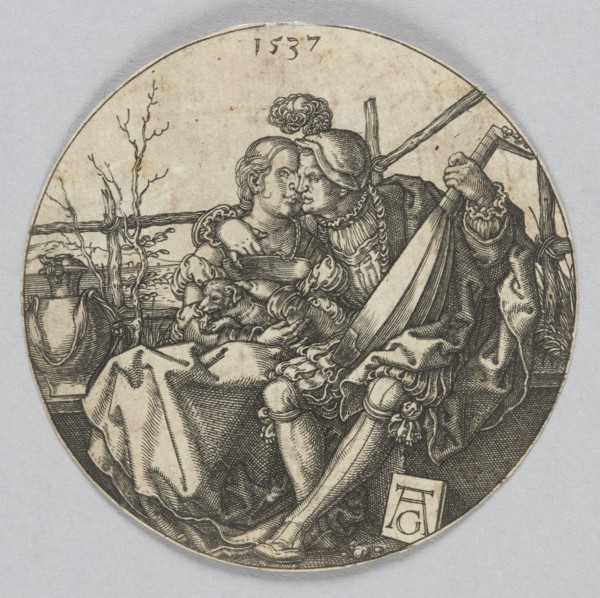Lute Player with His Beloved in the Garden, Aldegrever, Heinrich ca. 1502–1555 aut. 1561 graphic