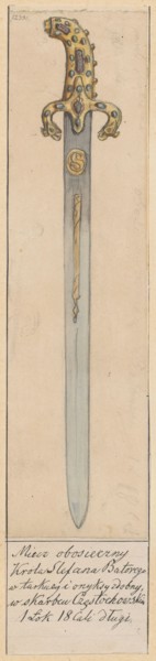 Sword of King Stefan Batory, 16th century; drawing of the sword; materials: drawing glued across