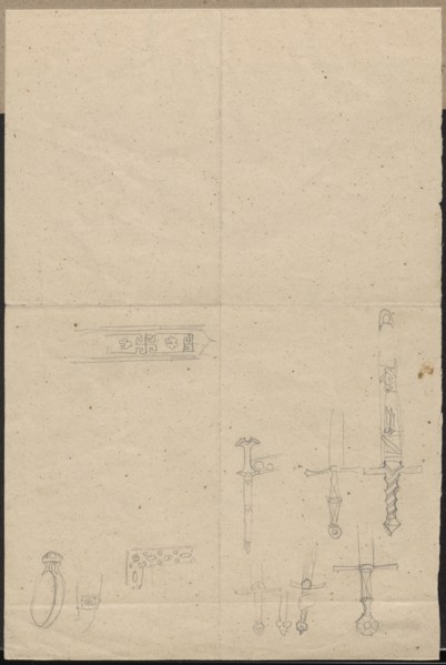 Broadsword recto and verso, Aleksander Lesser 1814–1884 draughtsman, militaria, craft, cold steel