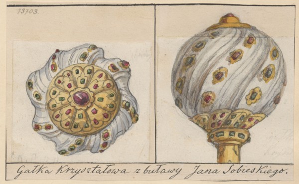 Crystal knob of the hetman's mace of Jan III Sobieski, ca. 1665. Drawing on paper glued across the