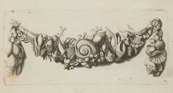 Feston: Quellinus, Artus 1609–1668, engraver; baroque; festoons, garlands, pearls, shells, corals;