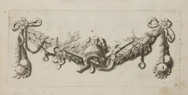 Feston: 12; Artus Quellinus 1609–1668 engraver?; baroque; weapons; festoons; ornaments;