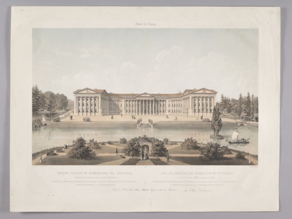 View of the palace in Romanów in Volhynia; lithograph by Charles Claude Bachelier, after an