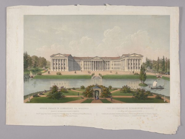 View of the palace in Romanów in Volhynia; lithograph by Charles Claude Bachelier ca.1830–ca.1887