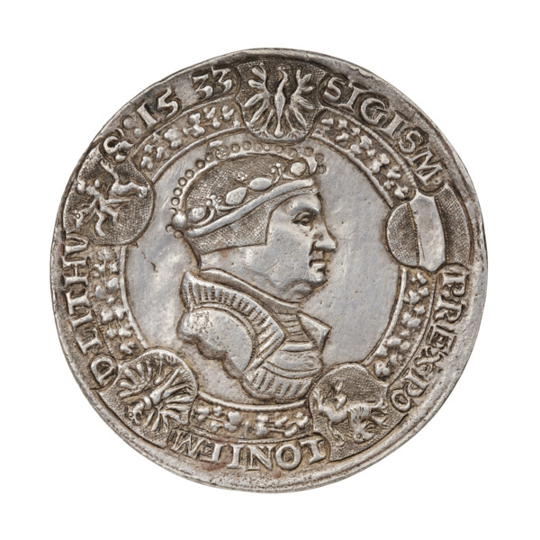 Crown medal thaler, Sigismund I the Old (King of Poland; 1506–1548). Obverse: Bust of Sigismund I