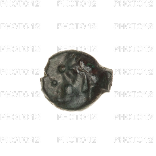 bronze coin, Pantikapaion; obverse: head of beardless Satyr in an ivy wreath to the left; reverse: