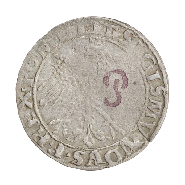 Lithuanian grosz, Sigismund I the Old (king of Poland; 1506–1548). Obverse: Polish crowned eagle;