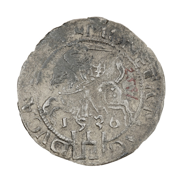 Lithuanian grosz, Sigismund I the Old (King of Poland; 1506–1548). R8 (rarity). Obverse: crowned