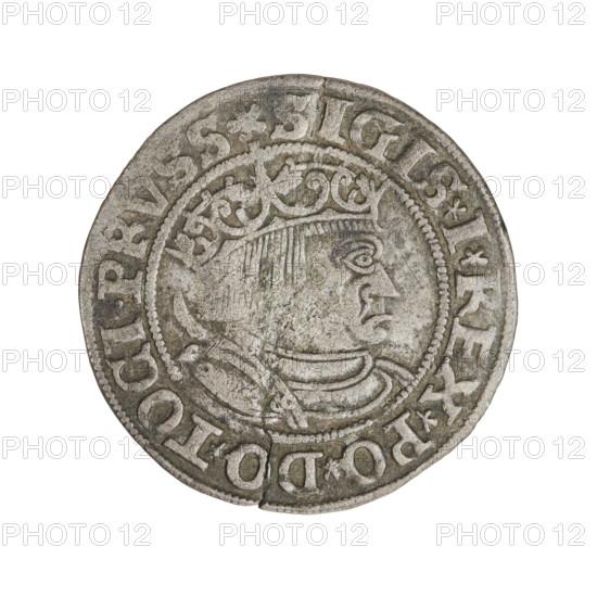 Prussian grosz, Sigismund I the Old (King of Poland; 1506–1548); obverse: crowned male bust in