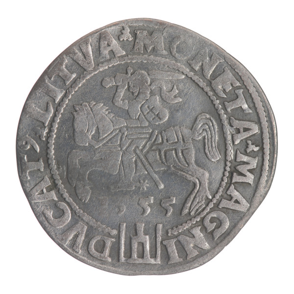 Lithuanian grosz, 1555. Obverse: crowned male bust of Sigismund II Augustus in armour, profile