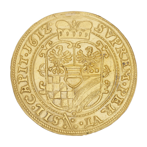 2 ducats, Charles II (Duke of Ziebice-Olesnica; 1587–1617). Obverse: male bust in armour with a