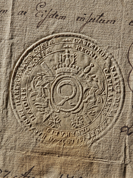 Seal of Kazimierz Raczynski, Starost General of Greater Poland. Imprint of the seal. In an oval
